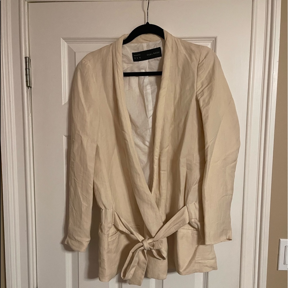 Zara Cream Bone oversized linen blazer M medium